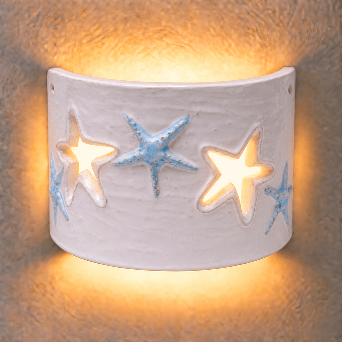 Applique Tegola con motivo stelle marine bianche e turchesi, misura piccola - Artigianato Pasella