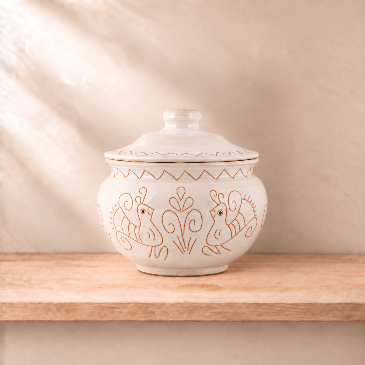 Biscottiera in Ceramica con motivo Pavoncella Bianca - Artigianato Pasella