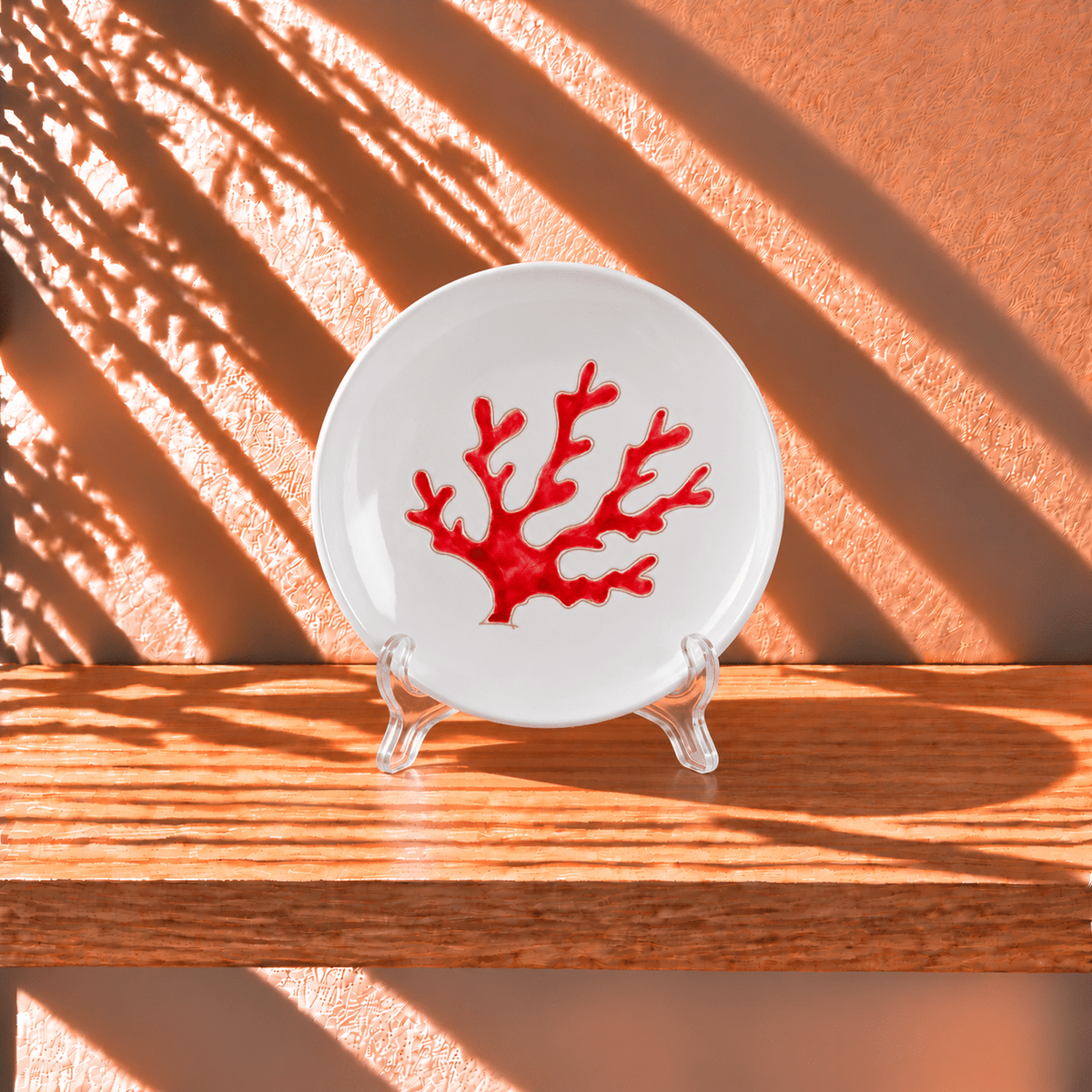 Piatto da Portata in Ceramica con Decoro Corallo Rosso – 26 cm - Artigianato Pasella
