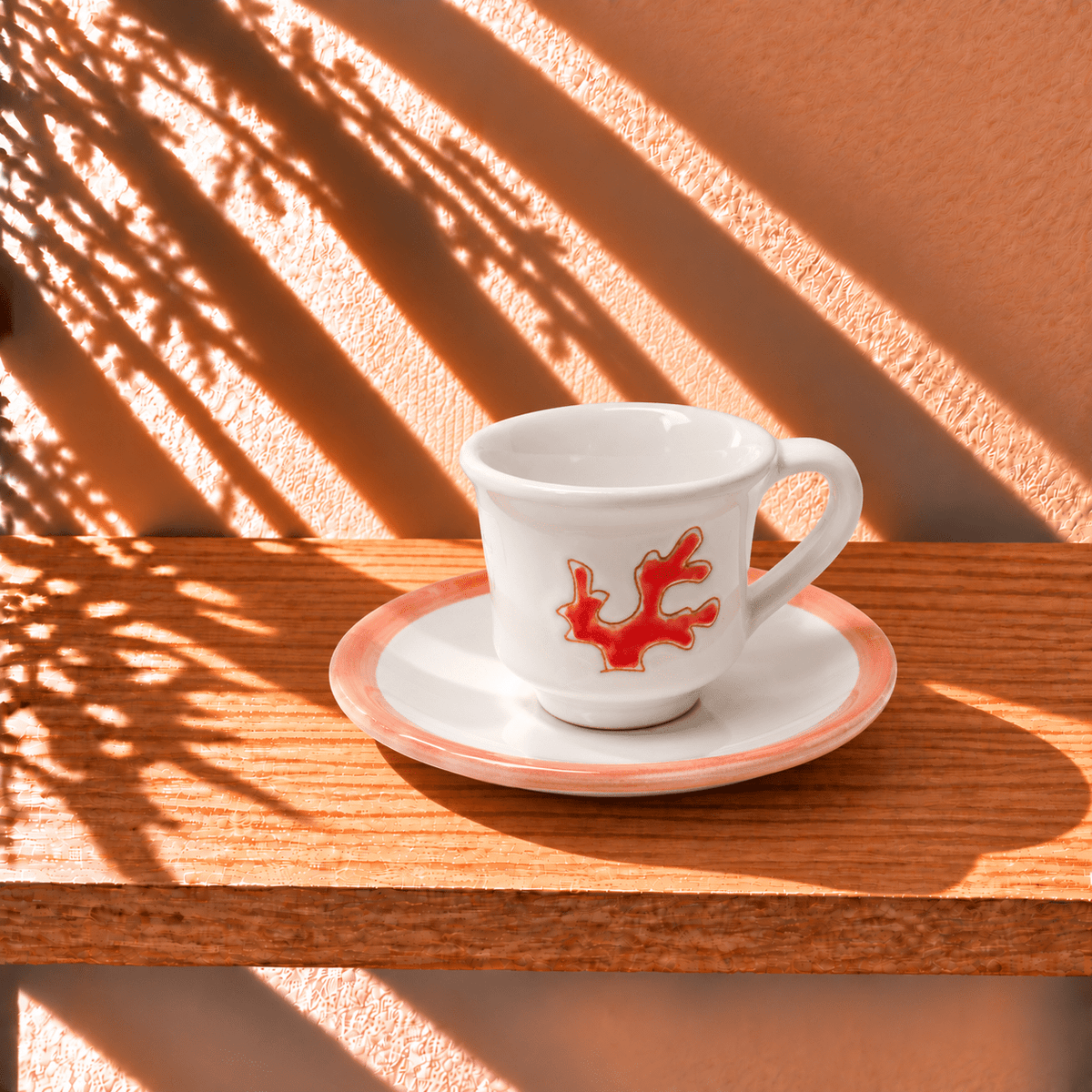 Tazzina da Caffè in Ceramica con piattino con motivo Corallo Rosso - Artigianato Pasella