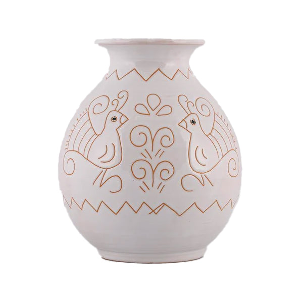 Vaso grande con motivo pavoncella bianca