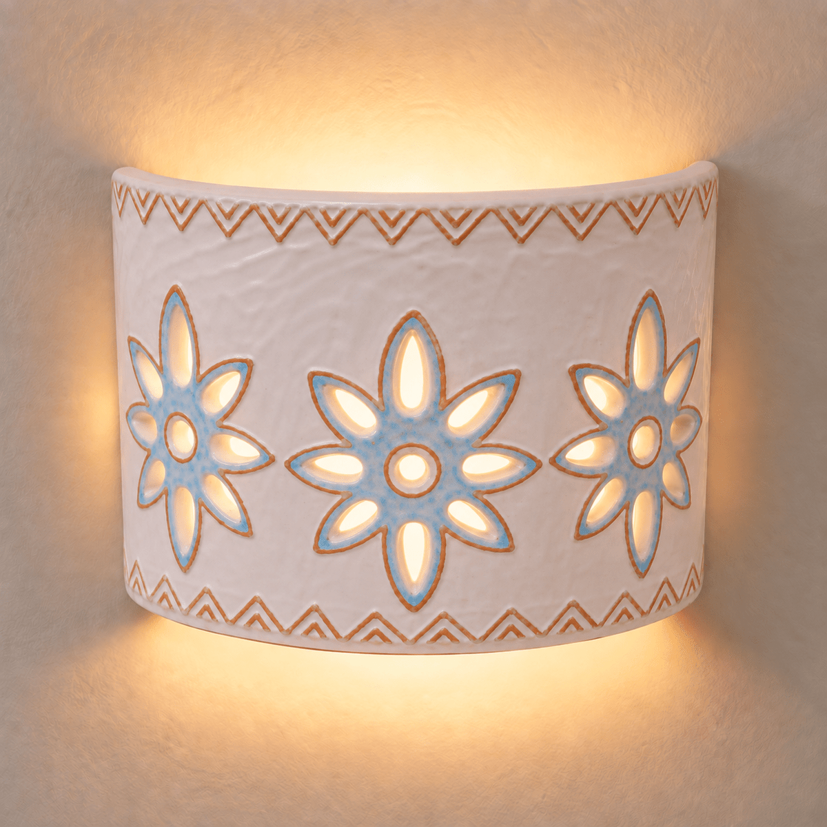 Applique Tegola con motivo fiori celeste, misura grande - Artigianato Pasella