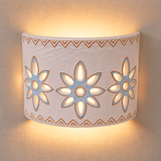 Applique Tegola con motivo fiori celeste, misura grande - Artigianato Pasella