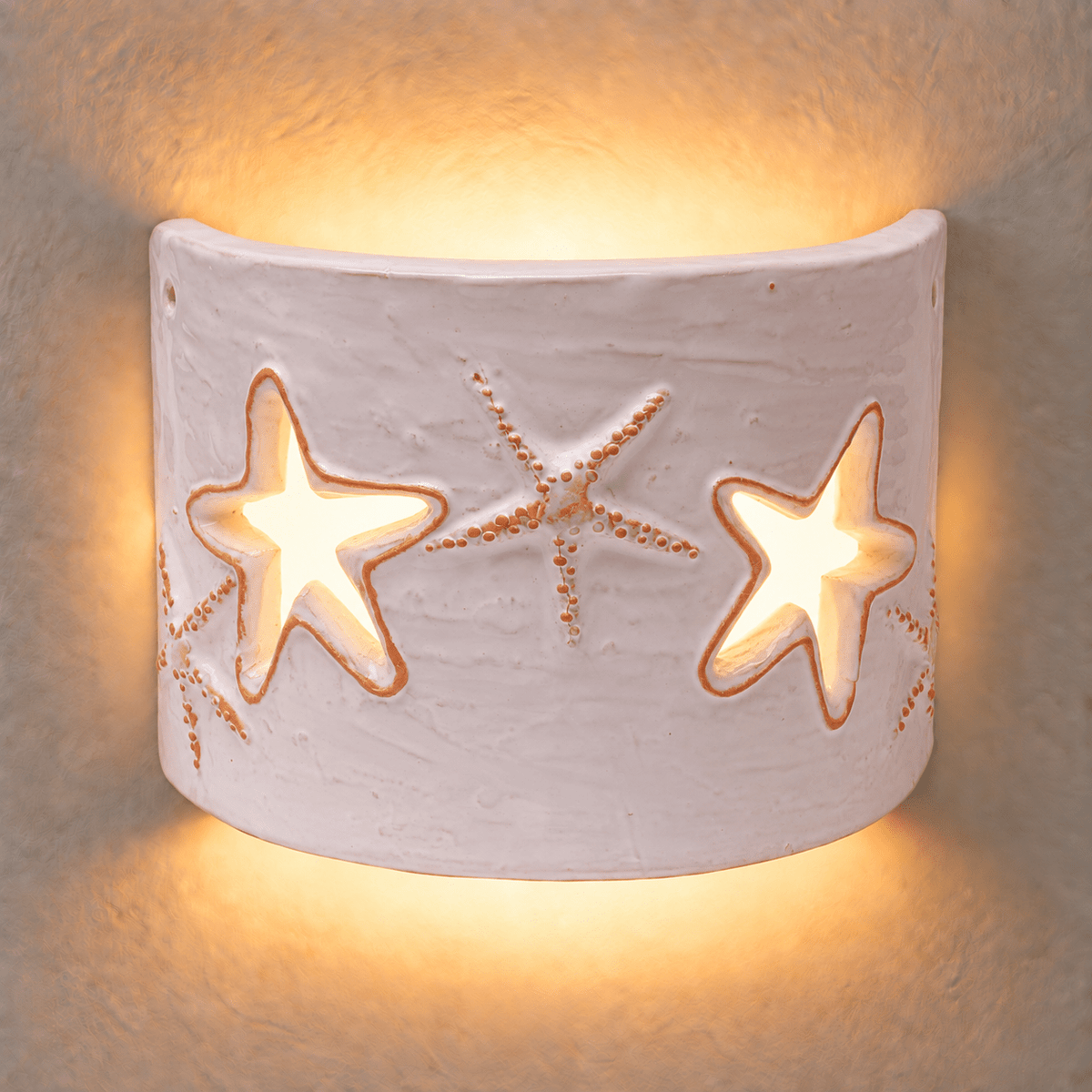 Applique Tegola con motivo stella marina bianco e cotto, misura piccola - Artigianato Pasella
