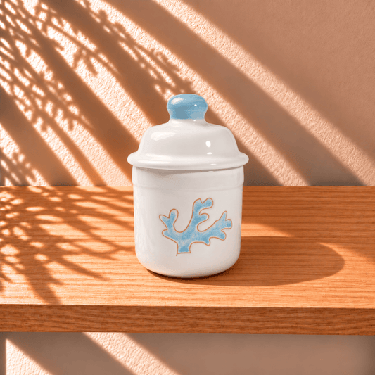 Barattolo in Ceramica con Decoro Corallo Turchese - Artigianato Pasella