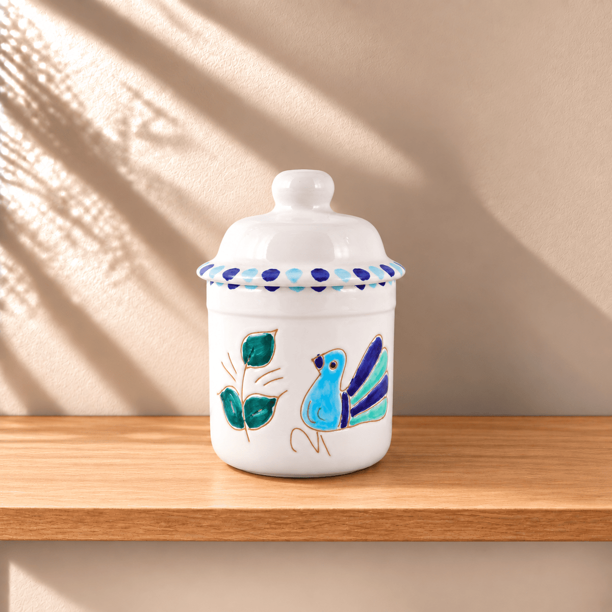 Barattolo in Ceramica con motivo Pavoncella Turchese - Artigianato Pasella