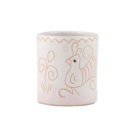 Object holder jar with white peacock motif