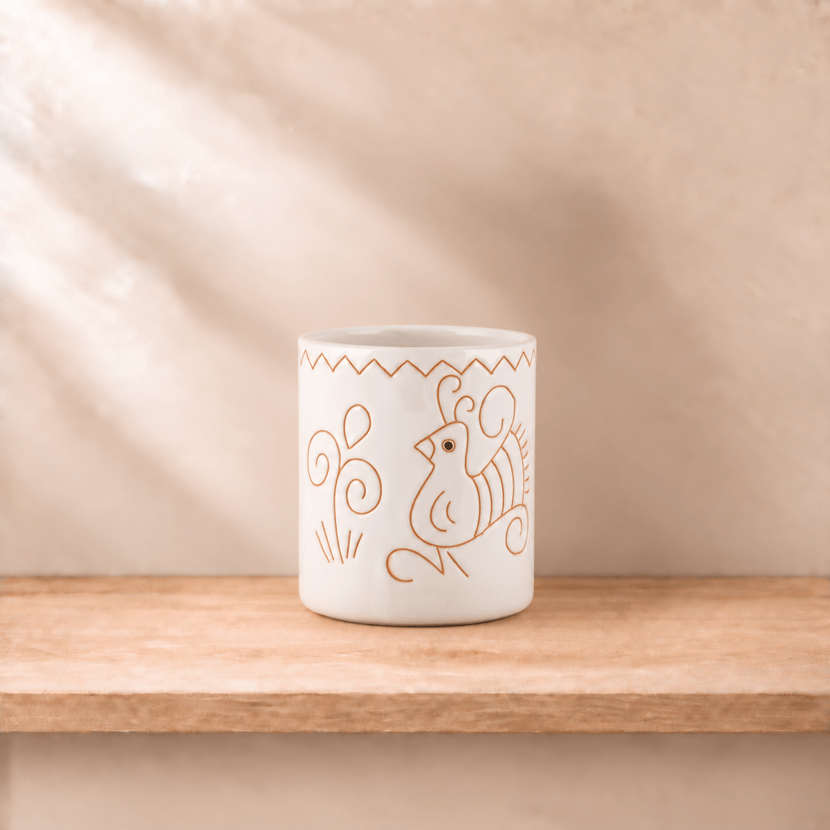 Barattolo Portaoggetti in Ceramica con motivo Pavoncella Bianca - Artigianato Pasella