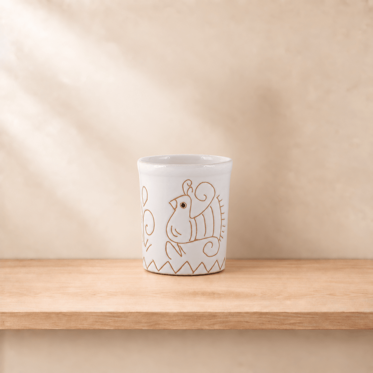Bicchierino da Liquore in Ceramica con motivo Pavoncella Bianca - Artigianato Pasella