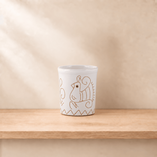 Bicchierino da Liquore in Ceramica con motivo Pavoncella Bianca - Artigianato Pasella