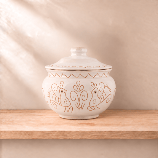 Biscottiera in Ceramica con motivo Pavoncella Bianca - Artigianato Pasella