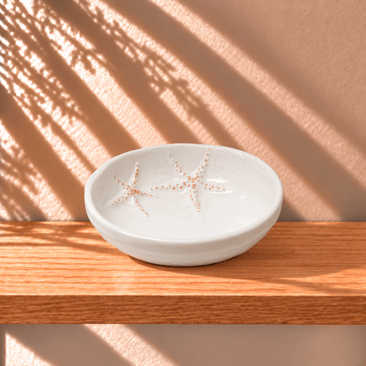 Ciotola in Ceramica Bianca con motivo Stelle Marine - Artigianato Pasella