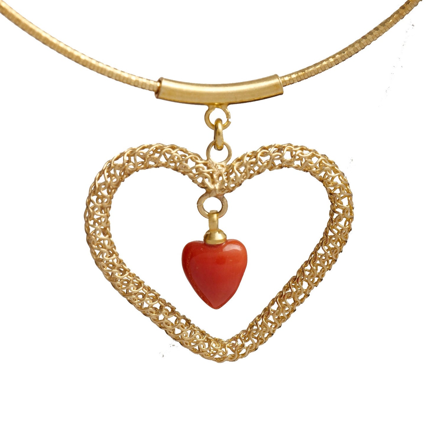 Collana Artigianale in Argento con Ciondolo Cuore e Corallo - Artigianato Pasella