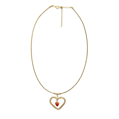 Collana Artigianale in Argento con Ciondolo Cuore e Corallo - Artigianato Pasella