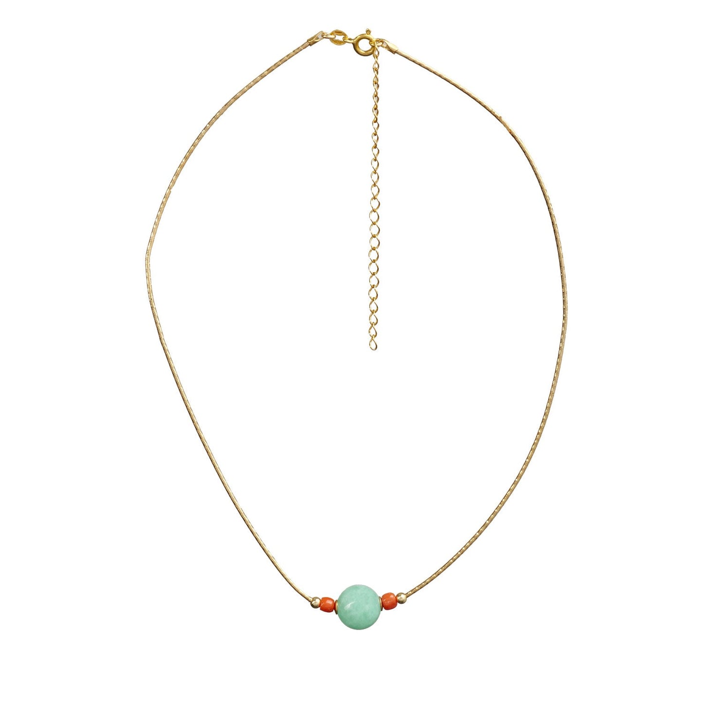 Collana Artigianale in Argento con Quarzo Verde e Corallo - Artigianato Pasella