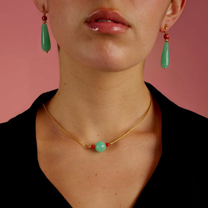 Collana Artigianale in Argento con Quarzo Verde e Corallo - Artigianato Pasella