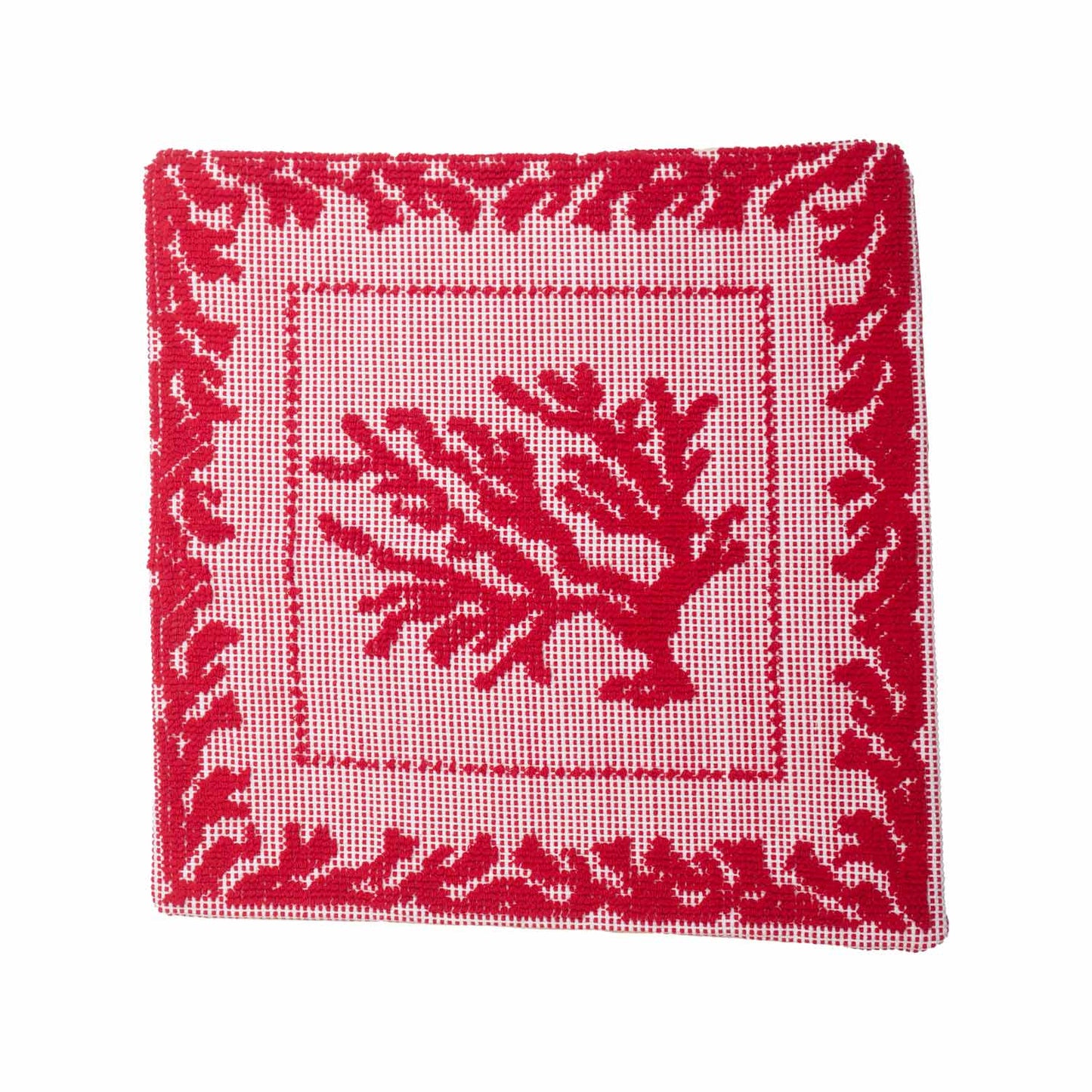 Cuscino in Cotone, Decoro Corallo Rosso - Artigianato Pasella