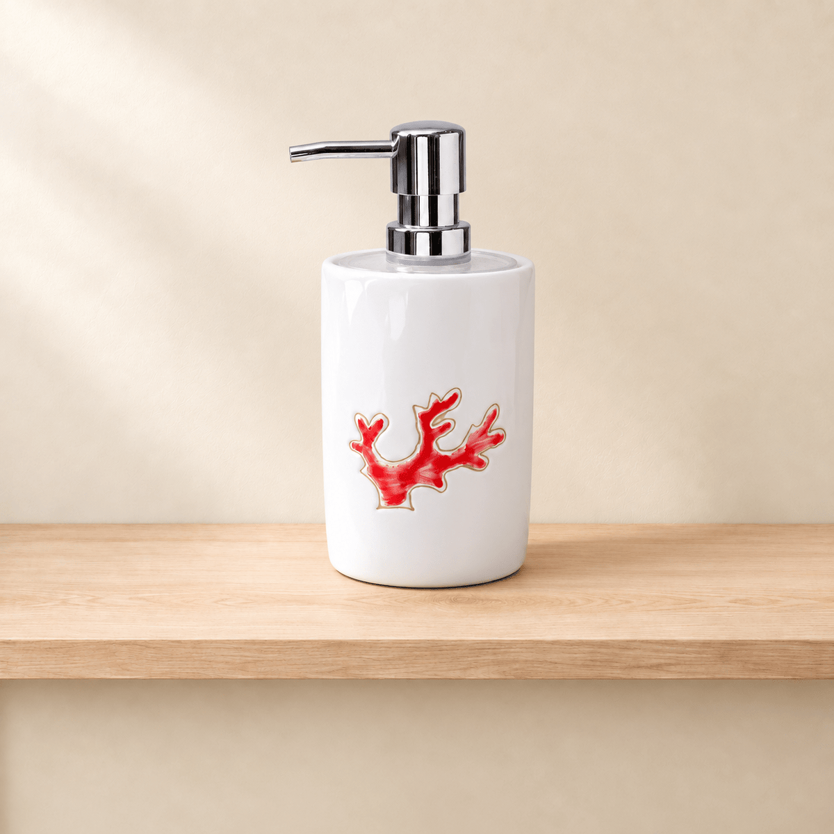 Dispenser per sapone liquido in Ceramica con motivo Corallo Rosso - Artigianato Pasella