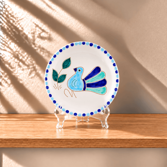 Piatto Fondo in Ceramica con motivo Pavoncella Turchese - 20 cm - Artigianato Pasella