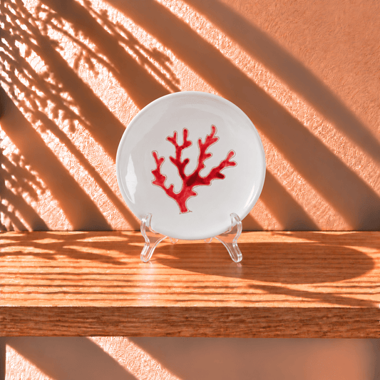 Piatto in Ceramica con motivo Decoro Corallo Rosso – 20 cm - Artigianato Pasella