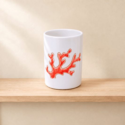 Porta Spazzolini in Ceramica con motivo Corallo Rosso - Artigianato Pasella