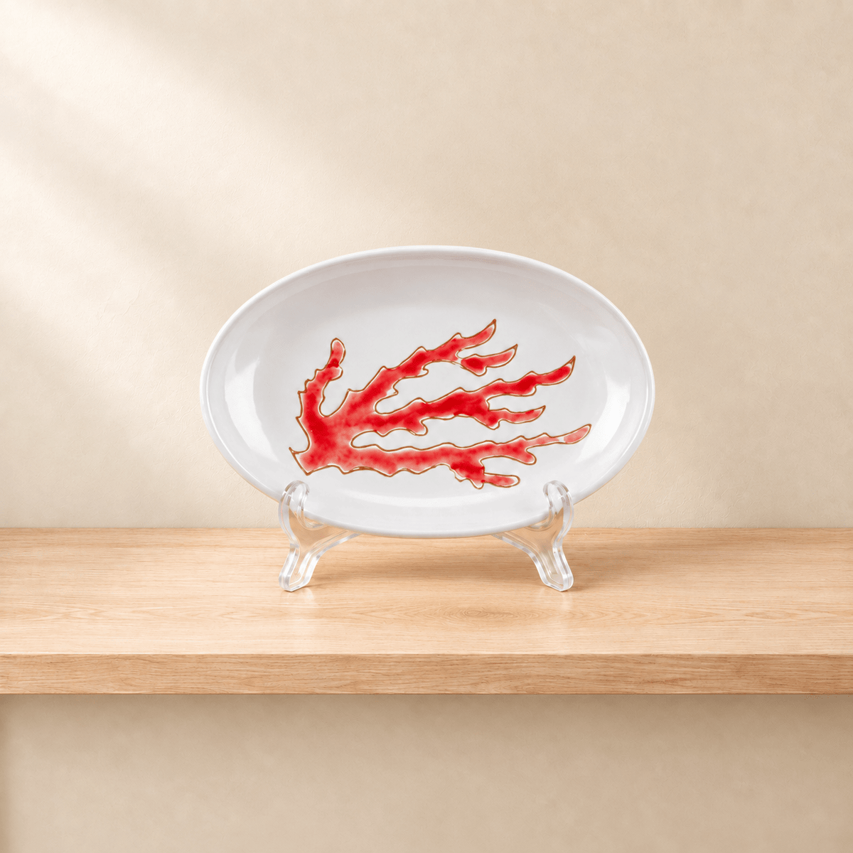Portasapone ovale in Ceramica con Decoro Corallo Rosso – 15 cm - Artigianato Pasella