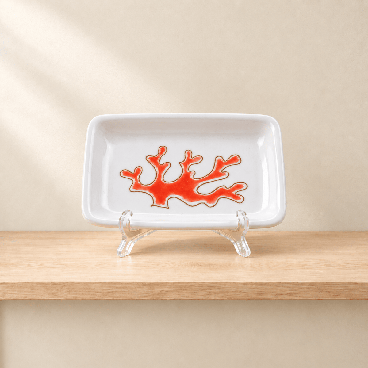 Portasapone Rettangolare in Ceramica con motivo Decoro Corallo Rosso – 13 cm - Artigianato Pasella