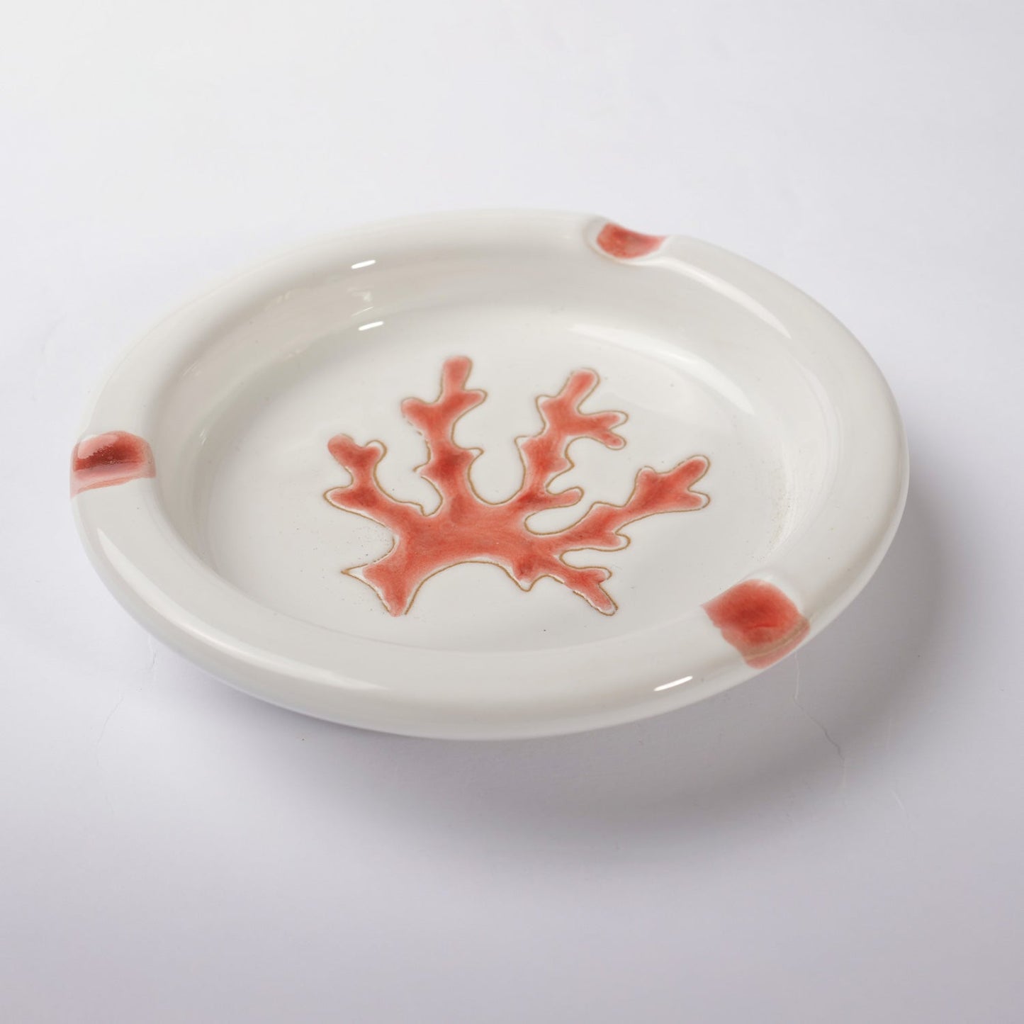 Posacenere rotondo in Ceramica con motivo Corallo Rosso - Artigianato Pasella