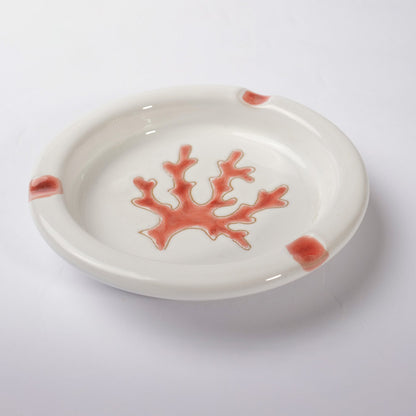 Posacenere rotondo in Ceramica con motivo Corallo Rosso - Artigianato Pasella