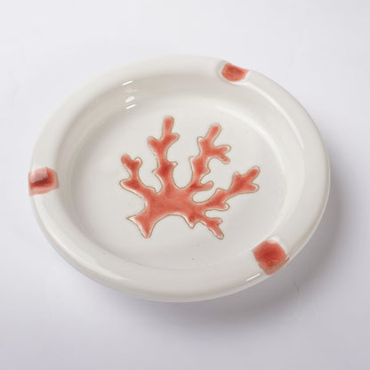 Posacenere rotondo in Ceramica con motivo Corallo Rosso - Artigianato Pasella
