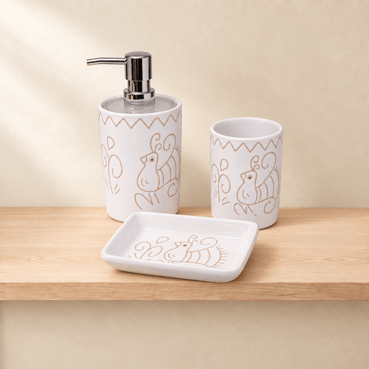 Set da bagno di 3 pezzi con motivo pavoncella bianca - Artigianato Pasella