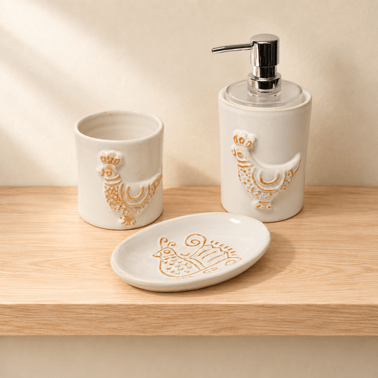 Set da bagno di 3 pezzi con motivo pavoncella in rilievo - Artigianato Pasella