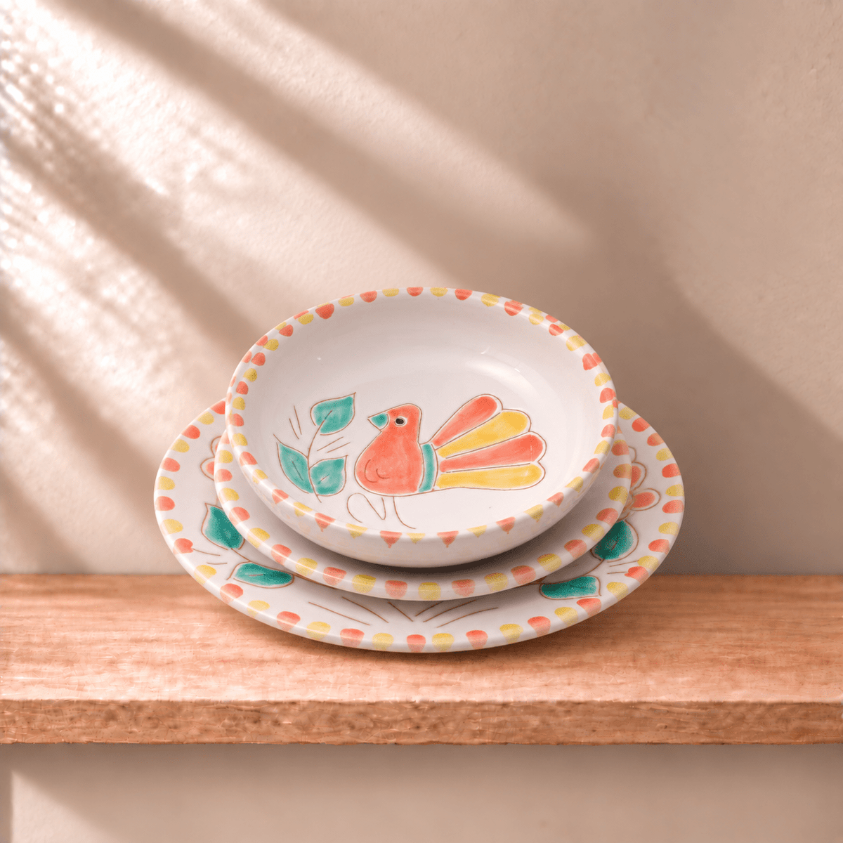 Set Piatti con motivo Pavoncella Arancione - Artigianato Pasella
