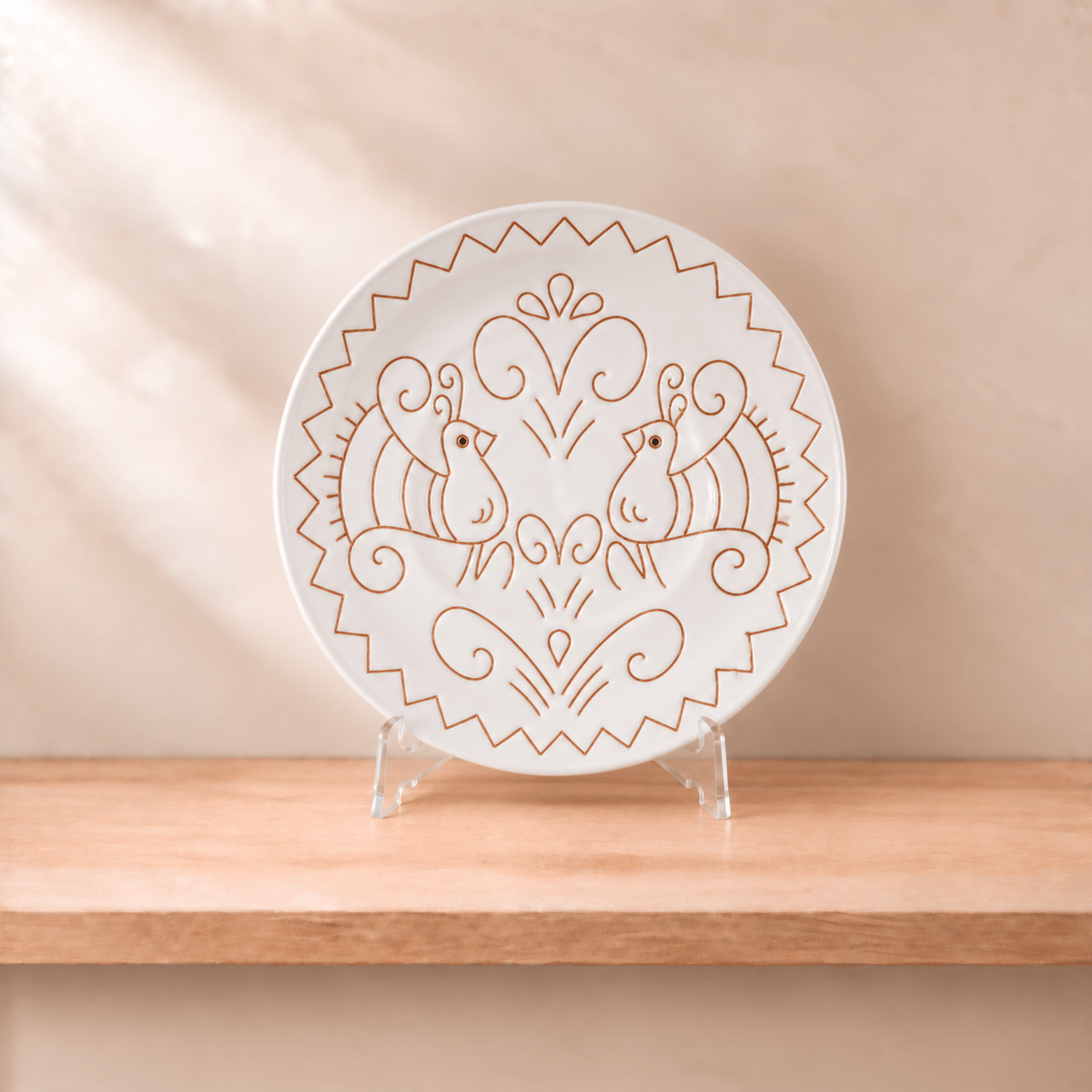 Set piatti con motivo pavoncella bianca - Artigianato Pasella