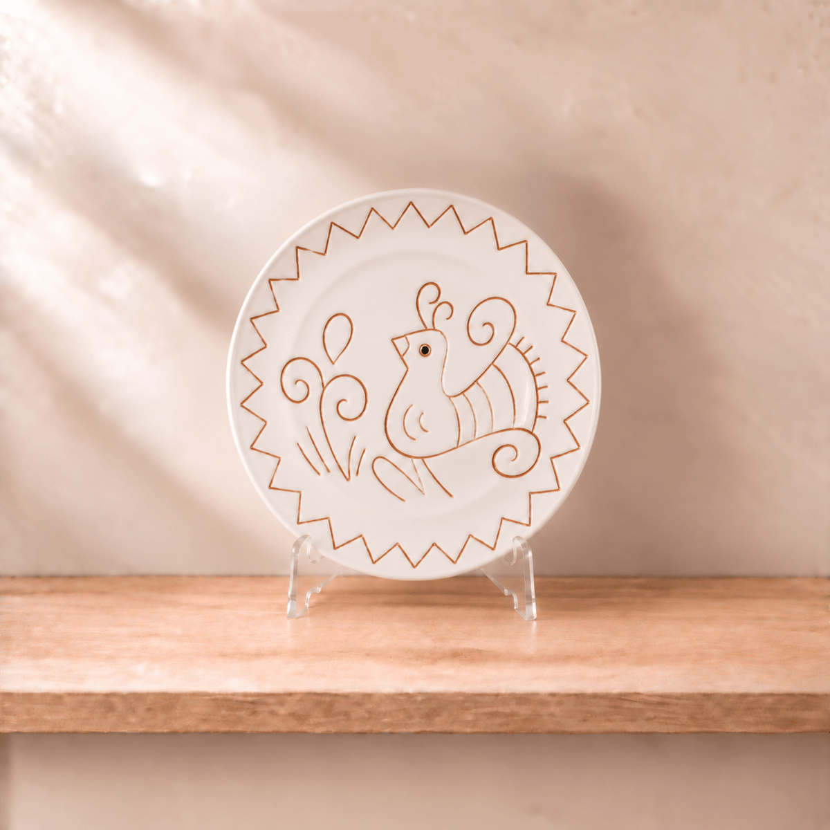 Set piatti con motivo pavoncella bianca - Artigianato Pasella