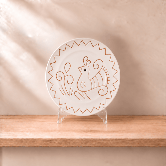 Set piatti con motivo pavoncella bianca - Artigianato Pasella