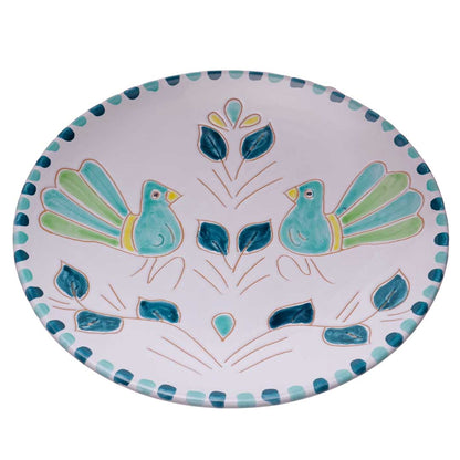 Set piatti con motivo pavoncella verde acqua - Artigianato Pasella