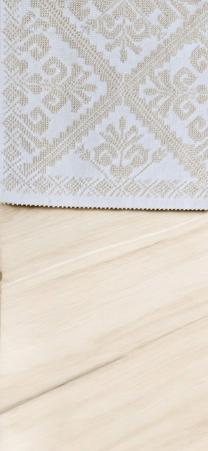 Tappeto sardo, lavorazione meccanica, cotone, giglio ecru e bianco, 50x80 cm - Artigianato Pasella