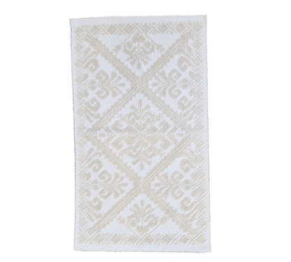 Tappeto sardo, lavorazione meccanica, cotone, giglio ecru e bianco, 50x80 cm - Artigianato Pasella