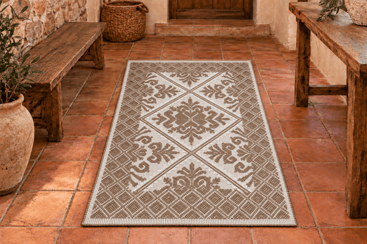 Tappeto sardo, lavorazione meccanica, cotone, giglio tortona e bianco, 55x80 cm - Artigianato Pasella