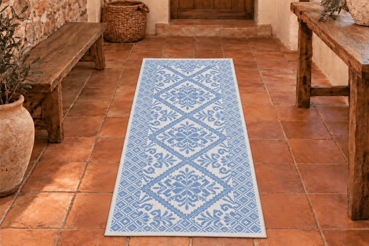 Tappeto sardo, lavorazione meccanica, decorazione giglio avio, misura 55x140 - Artigianato Pasella