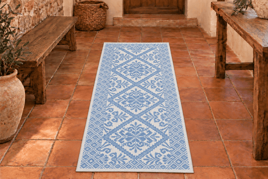 Tappeto sardo, lavorazione meccanica, decorazione giglio avio, misura 55x140 - Artigianato Pasella