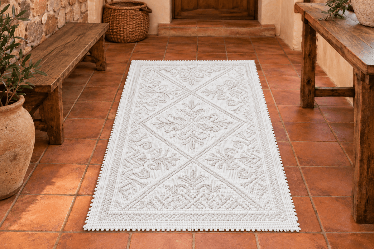 Tappeto sardo, lavorazione meccanica, ecrù, 50*80 cm - Artigianato Pasella