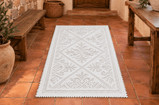 Tappeto sardo, lavorazione meccanica, ecrù, 50*80 cm - Artigianato Pasella
