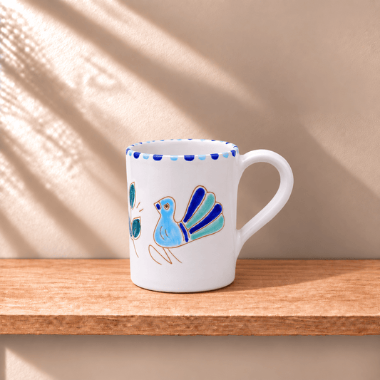 Tazza Mug con manico con motivo pavoncella turchese - Artigianato Pasella