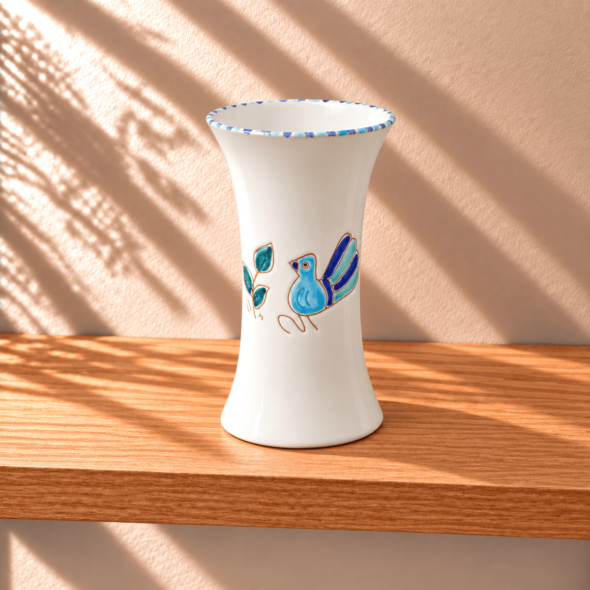 Vaso clessidra con motivo pavoncella turchese - Artigianato Pasella