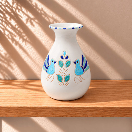 Vaso grande con motivo pavoncella turchese - Artigianato Pasella