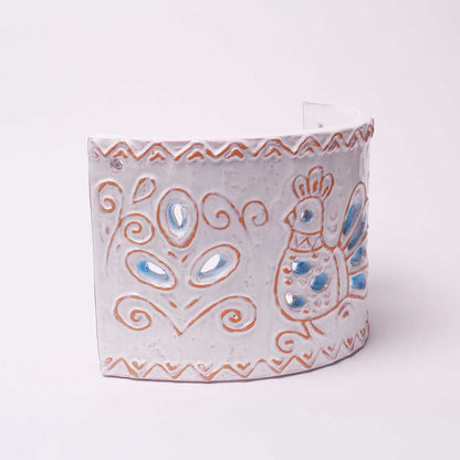 Applique Tegola con motivo pavoncella turchese, misura piccola - Artigianato Pasella