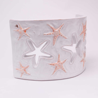 Applique Tegola con motivo stella marina bianco e salmone, misura media - Artigianato Pasella