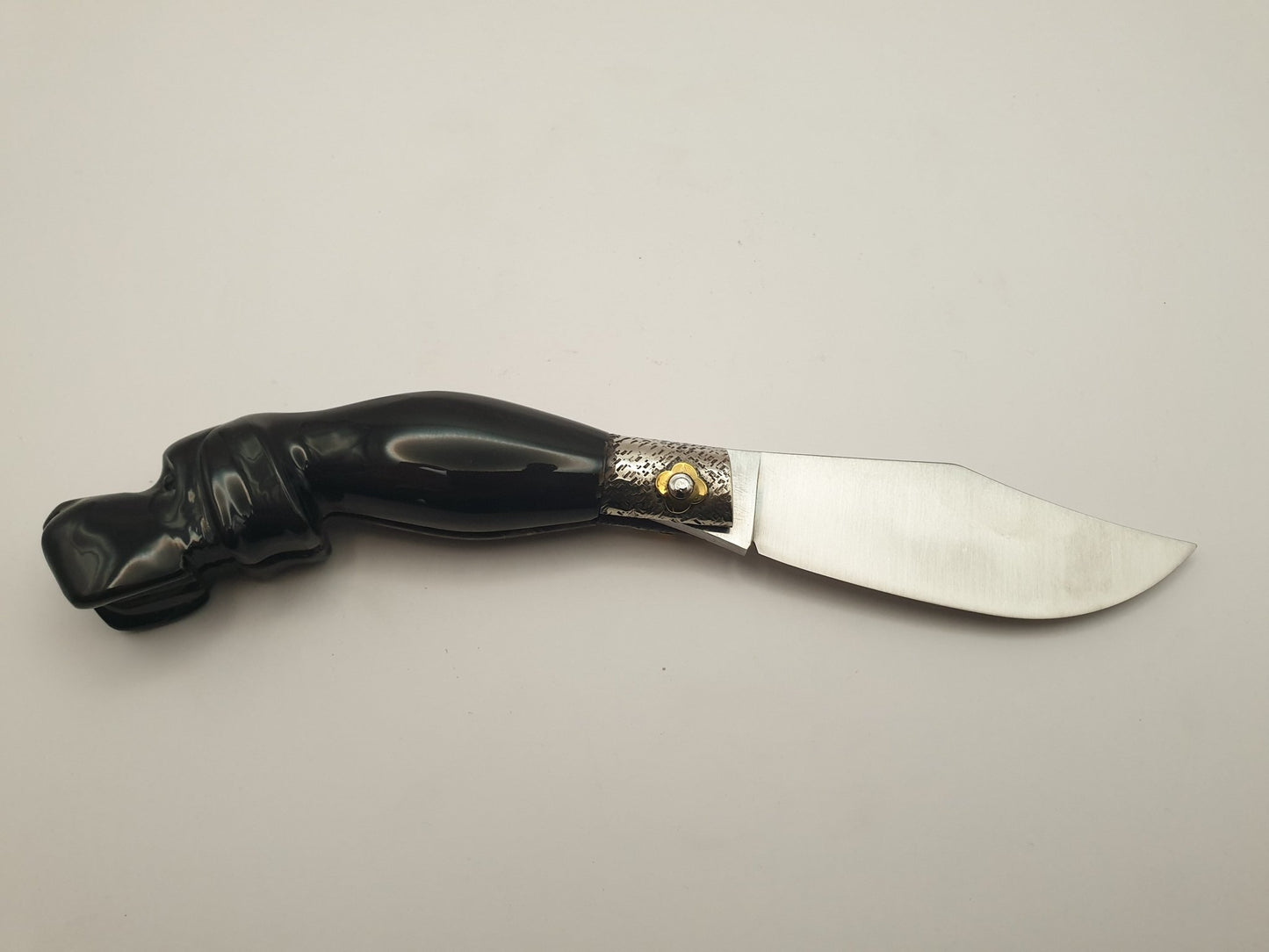 Coltello scultura cane, manico bufalo, 23 cm - Artigianato Pasella